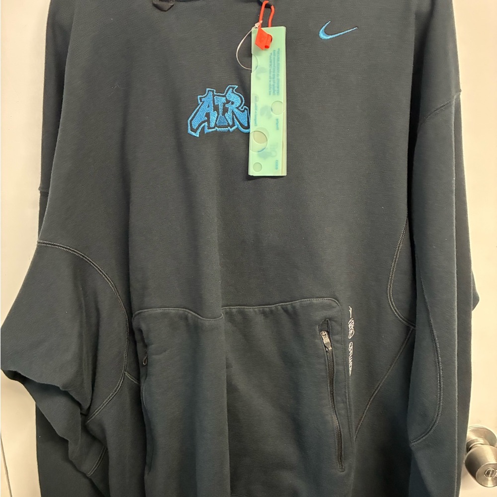 Off-White Dark Hoodie with Blue Details